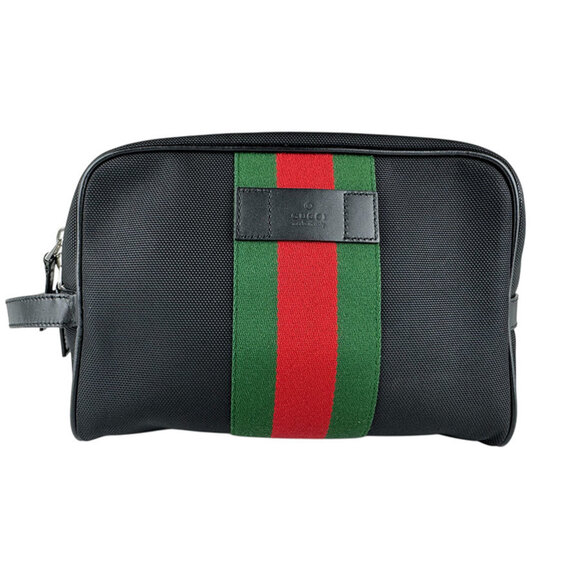 Gucci GUCCI Clutch Bag Nylon Canvas Black Green Red Men's 630916 Free Shippin...